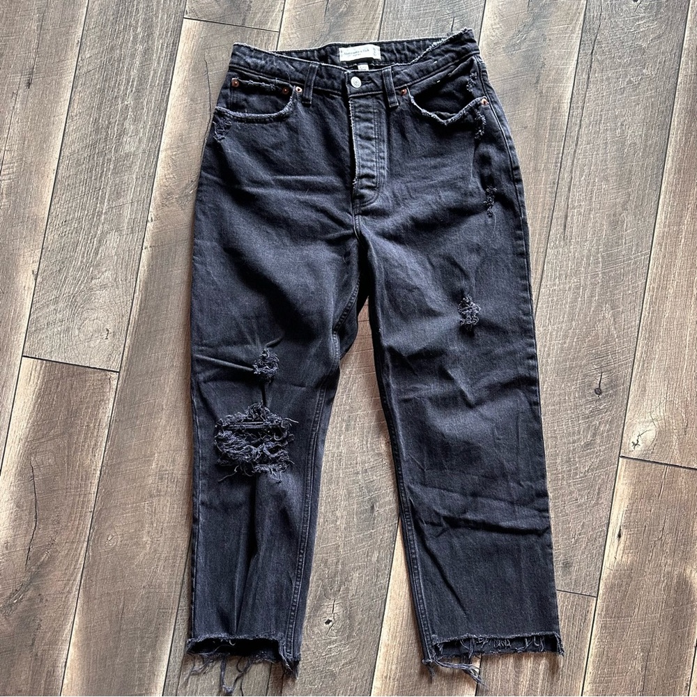 Abercrombie & Fitch Curve Love Black Hi Rise Straight Jeans